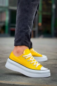 KB-CX-3 Kuback Kısa Sarı Keten Beyaz Yüksek Taban Spor Ayakkabı