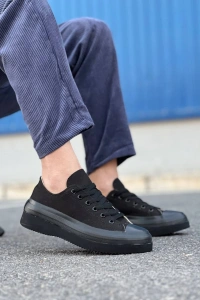 KB-CX-3 Kuback Kısa Siyah Keten Siyah Yüksek Taban Spor Ayakkabı