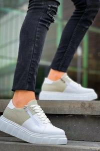 KB-X155 Kuback Beyaz Cilt Gri Süet Detaylı Beyaz Yüksek Taban Günlük Spor Ayakkabı