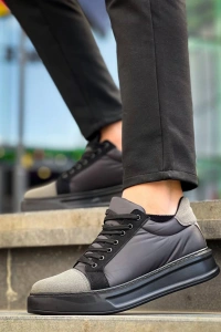 KB-X46 Kuback Siyah Gri Yüksek Siyah Taban Günlük Spor Ayakkabı