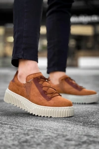 KB-X502  Kuback Taba Süet Yüksek Bej Taban Bağcık Detaylı Lastikli Günlük Erkek Ayakkabı