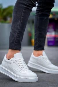 KB-X8 Kuback Beyaz Cilt Beyaz Yüksek Taban Günlük Spor Ayakkabı