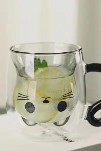 Kedi Figürlü Çift Cidarlı Cam Bardak