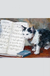 Kediler ve Nota Defteri Kanvas Tablo 60 x 120