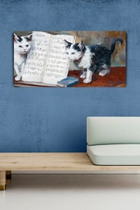 Kediler ve Nota Defteri Kanvas Tablo 60 x 120