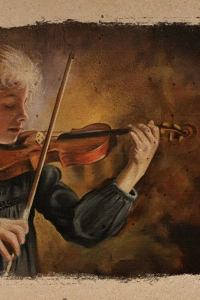 Keman Çalan Kız , Yağlı Boya Kanvas Tablo 60 x 120
