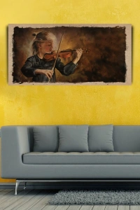 Keman Çalan Kız , Yağlı Boya Kanvas Tablo 60 x 120