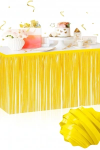 Kendinden Yapışkanlı Makaron Sarı Püsküllü Masa Eteği