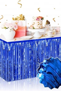 Kendinden Yapışkanlı Mavi Metalize Püsküllü Masa Eteği