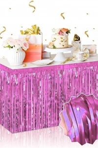 Kendinden Yapışkanlı Pembe Metalize Püsküllü Masa Eteği