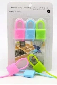 Kilit Şeklinde Silikon Kablo ve Poşet Bağlama Aparatı (3lü Set)