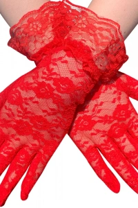 Kırmızı Dantelli Eldiven Yetişkin