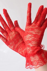 Kırmızı Dantelli Eldiven Yetişkin