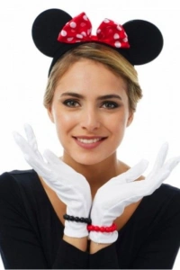 Kırmızı Fiyonklu Minnie Mouse Tacı ve Beyaz Eldiven Seti