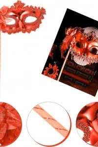 Kırmızı Işıltılı Tutmalı Fotoğraf Çekimi Maskesi