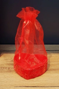 Kırmızı Kalpli Tül Kese