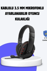 Kırmızı Kulaklık Mikrofonlu Ayarlanabilir Konforlu Tasarımlı