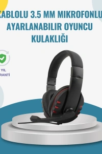 Kırmızı Kulaklık Stereo Mikrofonlu Dayanıklı Örgü Kablolu