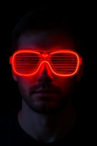 Kırmızı Led Işıklı Parti Gözlüğü - Neon Glow Şerit Gözlük 3 Modlu