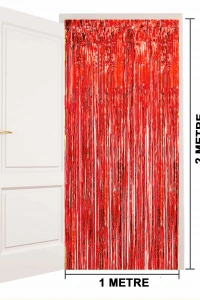 Kırmızı Metalize Parlak Saçaklı Perde