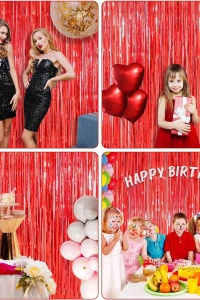 Kırmızı Metalize Parlak Saçaklı Perde