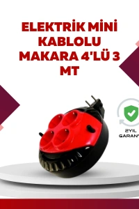 Kırmızı Renk 3 Metre 4’lü Kablolu Priz Makarası