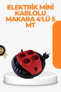 Kırmızı Renk 5 Metre 4’lü Kablolu Priz Makarası