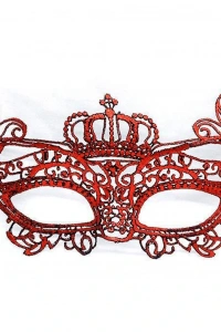 Kırmızı Renk Dantel Örgü İşlemeli Parti Maskesi Model 2