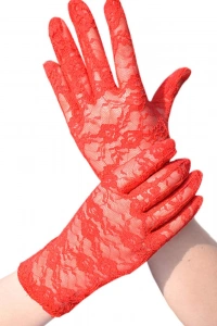 Kırmızı Renk Kısa Dantelli Eldiven