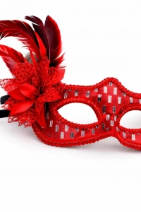 Kırmızı Tüylü Balo Maskesi Kadın Parti Aksesuarı