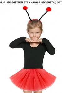 Kırmızı Uğur Böceği Tütü Etek ve Taç Seti