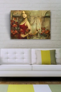 Kırmızılı Kadın Yağlıboya Kanvas Tablo 50 x 70