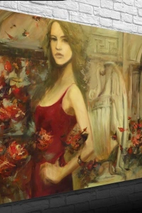 Kırmızılı Kadın Yağlıboya Kanvas Tablo 50 x 70