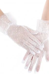 Kısa Boy Güpürlü Beyaz Puantiyeli Tül Eldiven