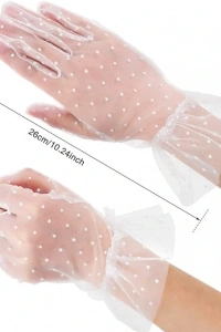 Kısa Boy Güpürlü Beyaz Puantiyeli Tül Eldiven