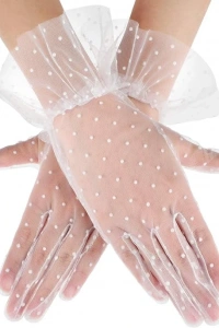 Kısa Boy Güpürlü Beyaz Puantiyeli Tül Eldiven