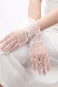 Kısa Boy Likralı Güpürlü Yetişkin Tül Eldiven