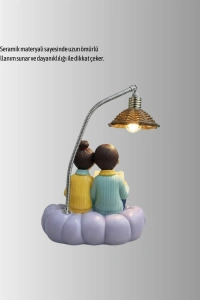 Kitap Okuyan Çift Figürlü Gece Lambası Romantik Dekoratif Masa Lambası