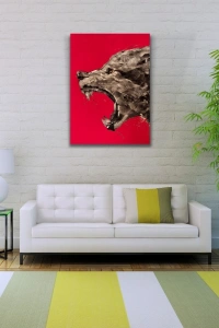 Kızgın Kurt , Kırmızı ve Gri Tonlarda Kanvas Tablo 50 x 70