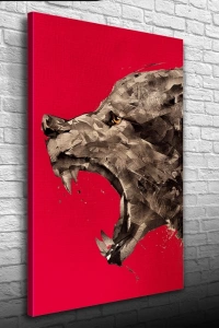 Kızgın Kurt , Kırmızı ve Gri Tonlarda Kanvas Tablo 50 x 70
