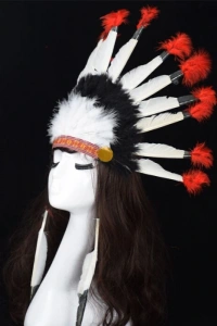 Kızılderili Başlığı Şapkası kırmızı beyaz