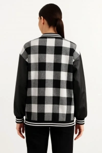 Kolları Suni Deri Içi Astarlı Oduncu Kolej Içi Ceket - Gri