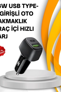 Kompakt Tasarımlı Type-C + USB Girişli Araç Şarj Başlığı