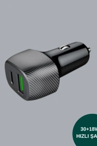 Kompakt Tasarımlı Type-C + USB Girişli Araç Şarj Başlığı