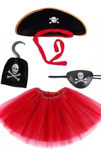 Korsan Kostüm Seti Kız Çocuk - Şapka, Etek, Kanca, Göz Maskesi