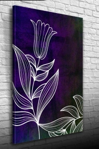 Koyu Mor Üzerine Beyaz Çiçek Kanvas Tablo 50 x 70