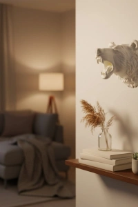 Krem Ayı Figürü Duvar Süsü Asılabilir Hediyelik Dekoratif 25x19 cm