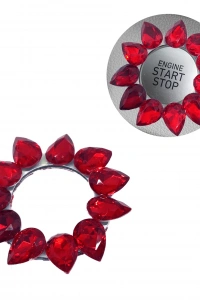 Kristal Damla Taşlı Start Stop Düğme Halkası Kırmızı