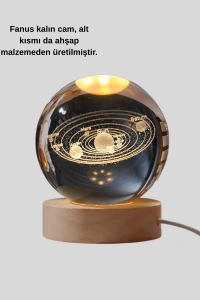 Kristal Gezegen Küre Ahşap Tabanlı USB Işıklı Gece Lambası
