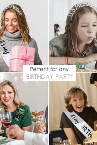 Kristal Taşlı Gümüş Renk Doğum Günü Tacı